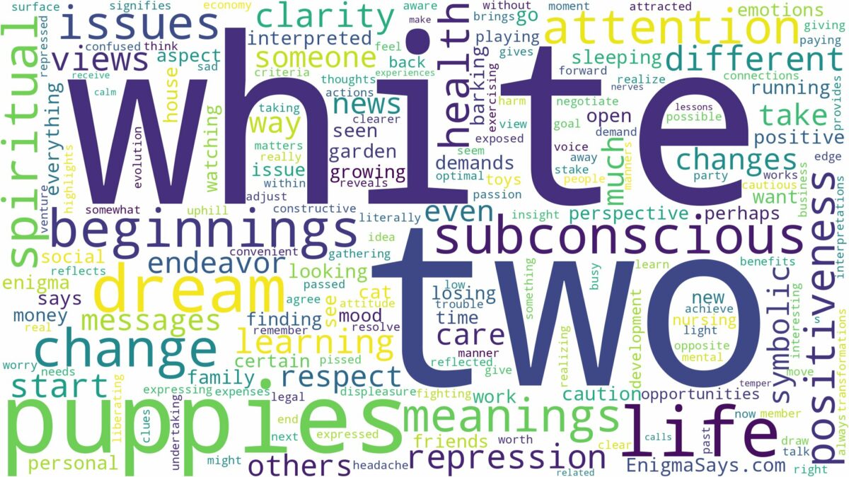 dream about two white puppies and related dreams with their meanings in a word cloud