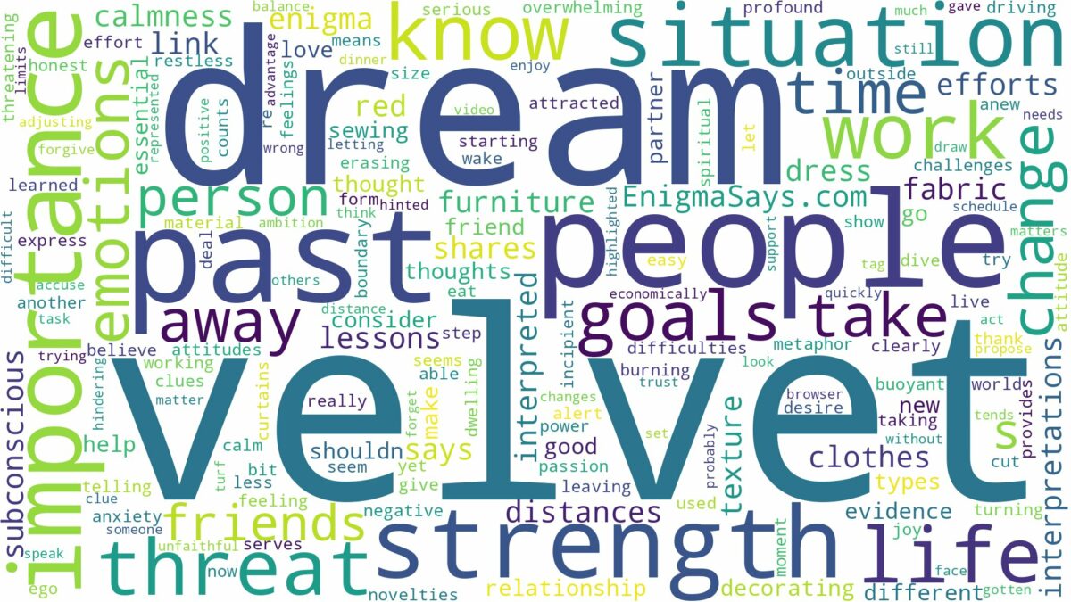 dream about velvet and related dreams with their meanings in a word cloud