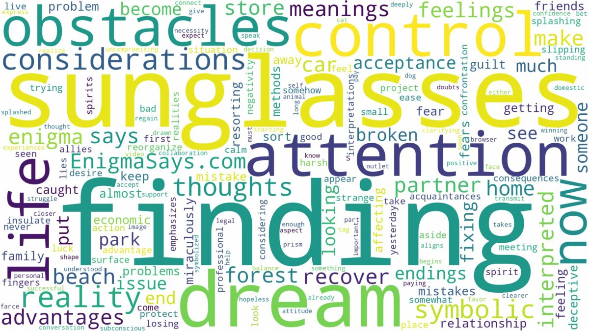 dream of finding sunglasses and related dreams with their meanings in a word cloud