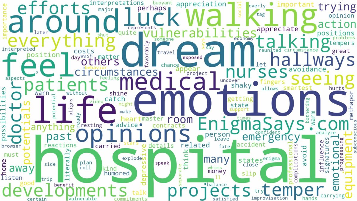 dreaming of walking around a hospital and related dreams with their meanings in a word cloud