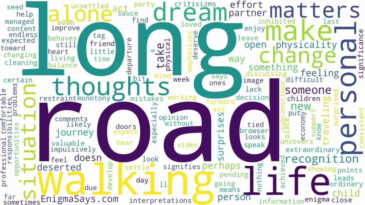 dreaming of walking on a long road and related dreams with their meanings in a word cloud