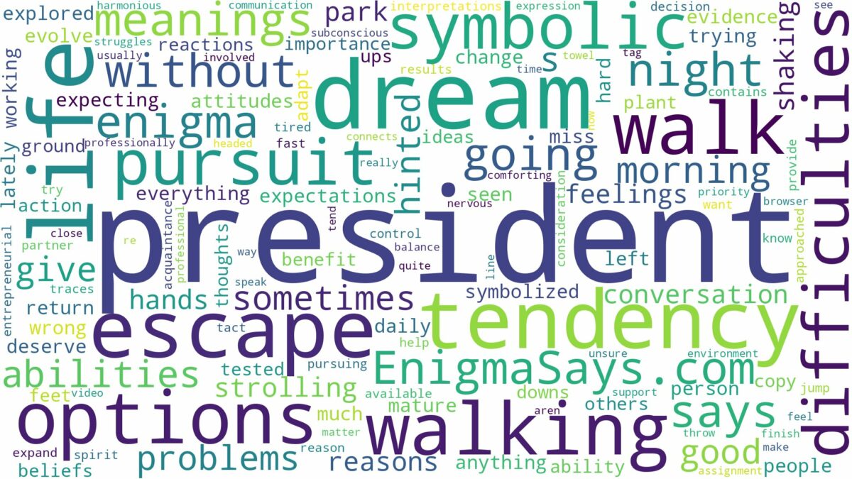 dreaming of walking with president and related dreams with their meanings in a word cloud