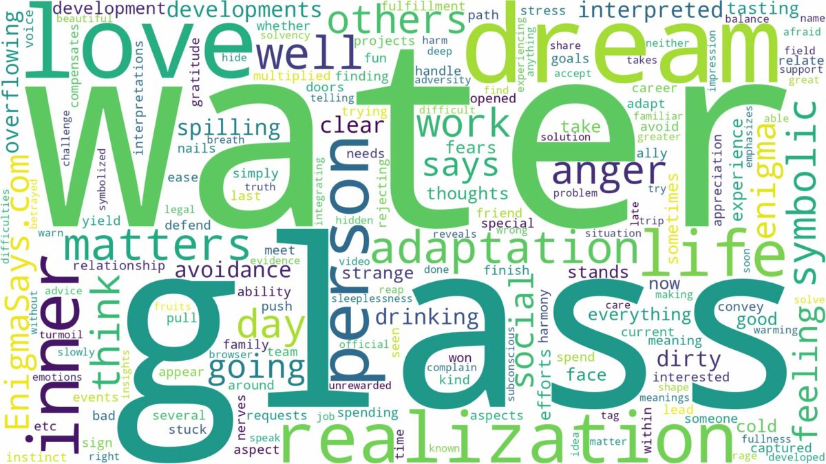 dream about water in a glass and related dreams with their meanings in a word cloud