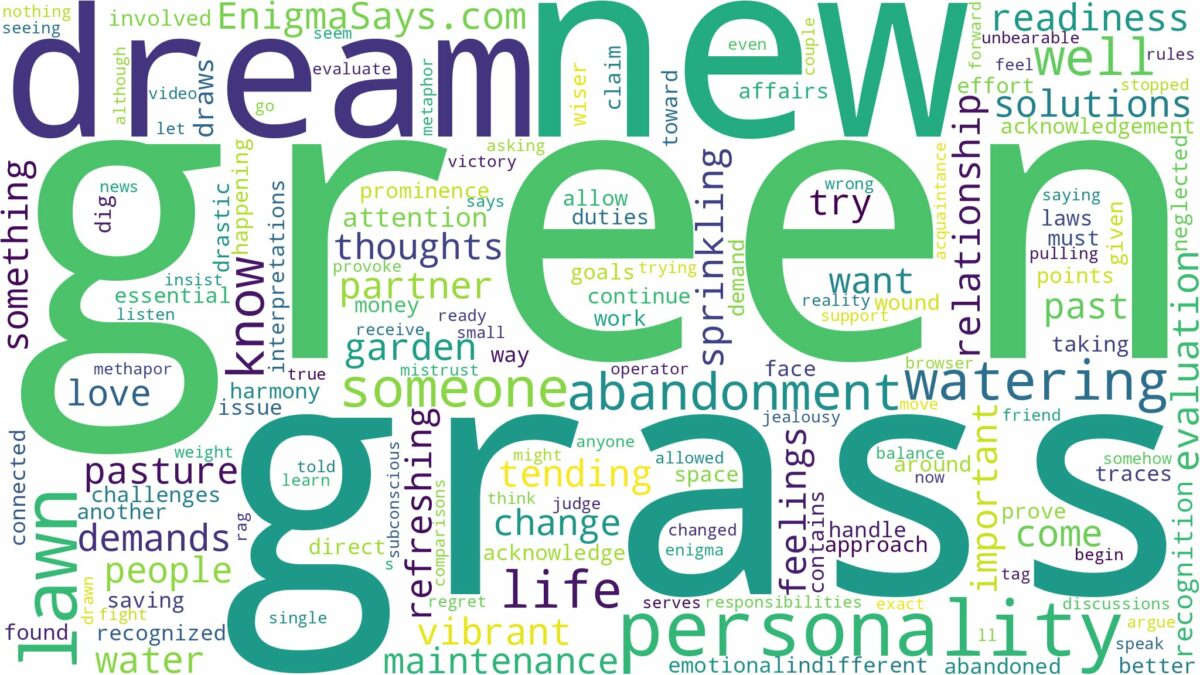 dreaming of watering green grass and related dreams with their meanings in a word cloud