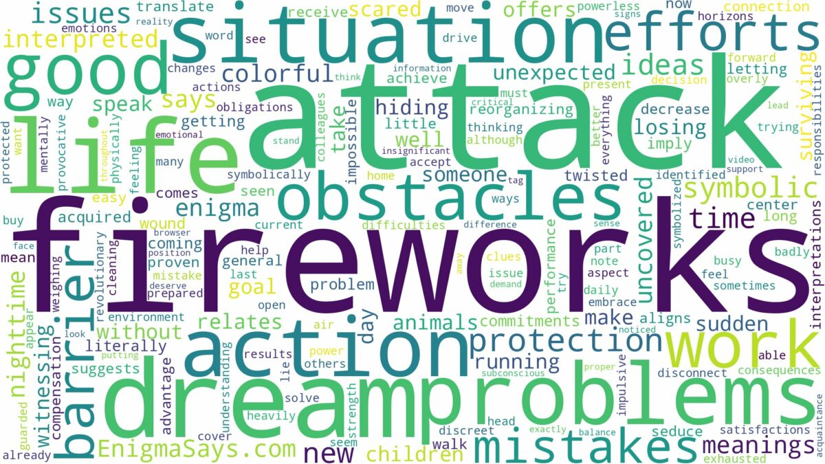 dreams about fireworks attack and related dreams with their meanings in a word cloud