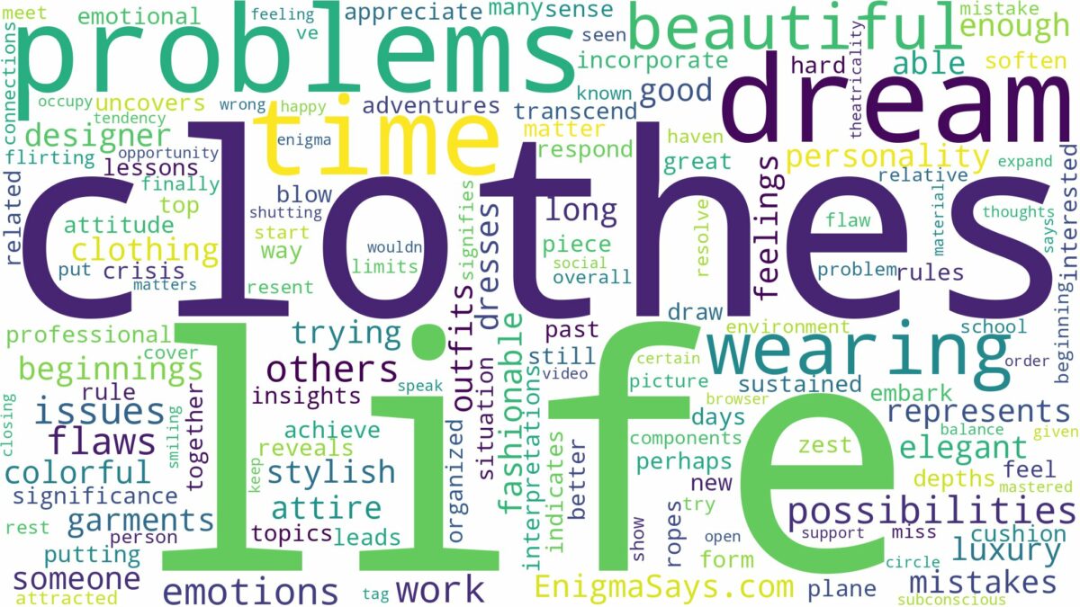 dreaming of wearing beautiful clothes and related dreams with their meanings in a word cloud