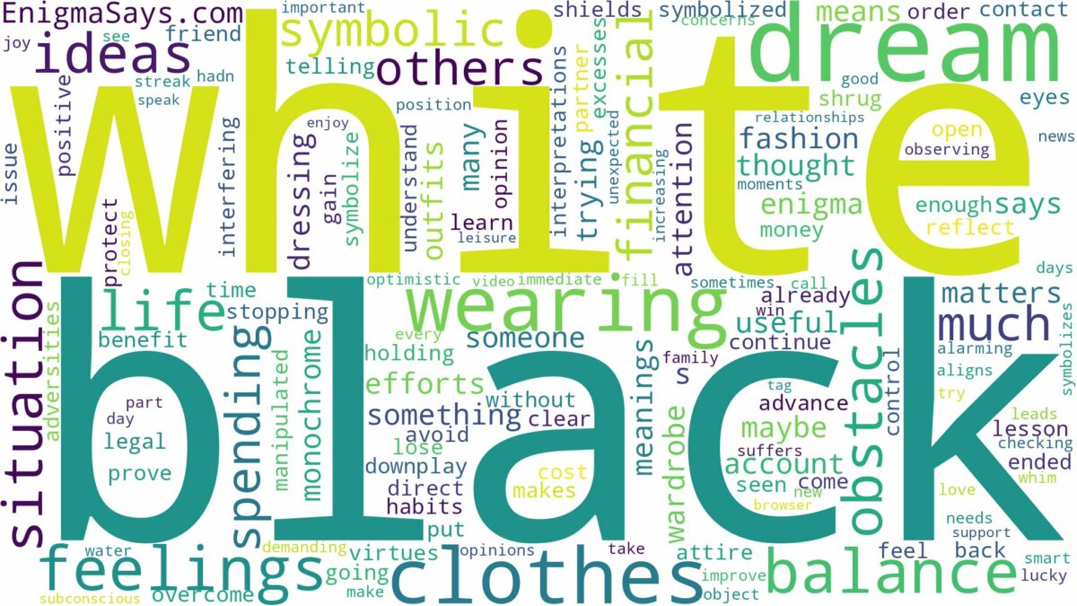 dreaming of wearing black and white clothes and related dreams with their meanings in a word cloud