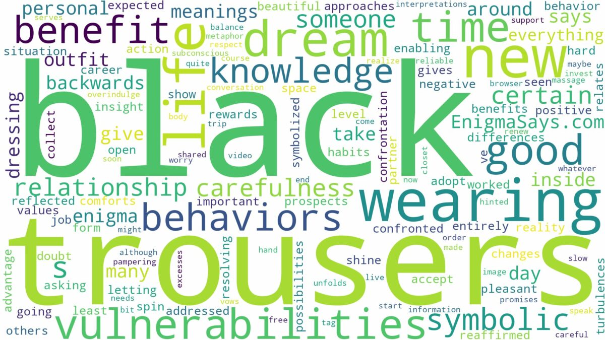 dreaming of wearing black trousers and related dreams with their meanings in a word cloud