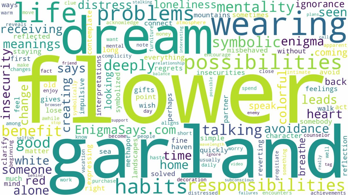 dreaming of wearing flower garland and related dreams with their meanings in a word cloud