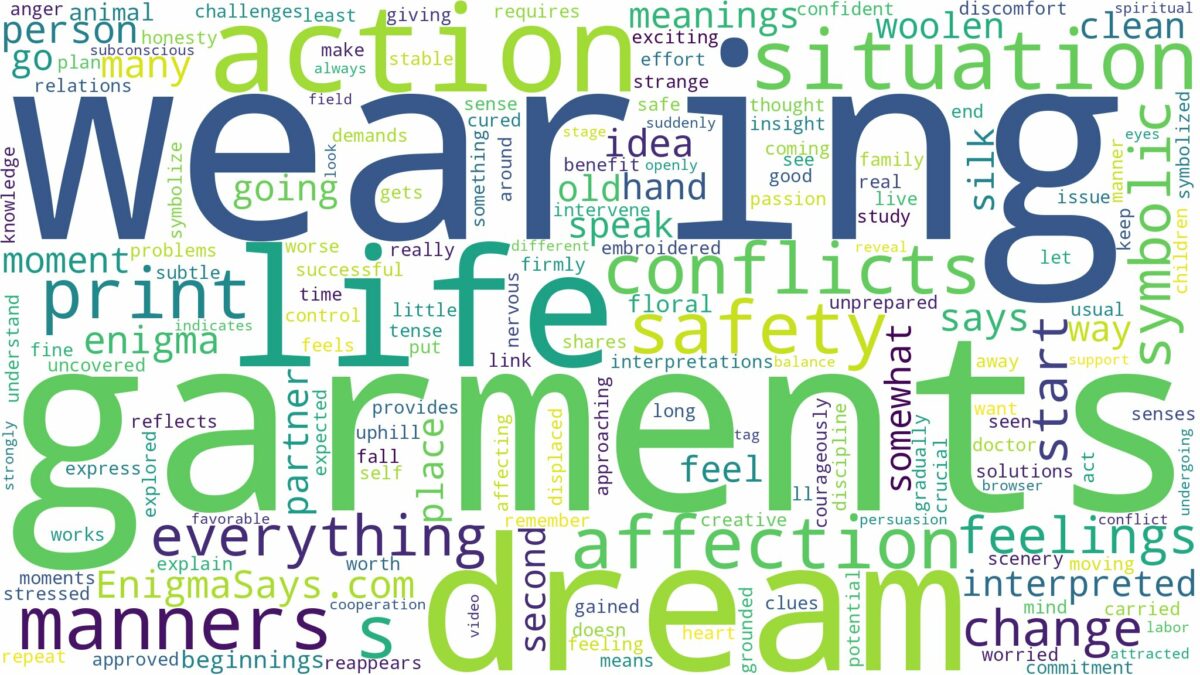 dream of wearing garments and related dreams with their meanings in a word cloud