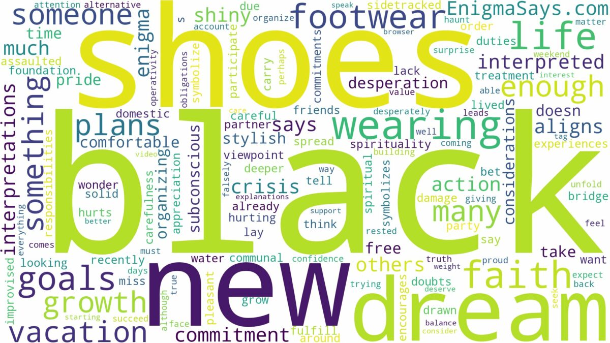 dreaming of wearing new black shoes and related dreams with their meanings in a word cloud