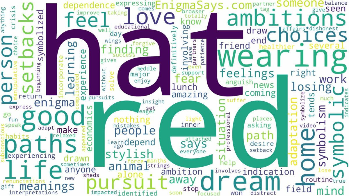 dreaming of wearing red hat and related dreams with their meanings in a word cloud