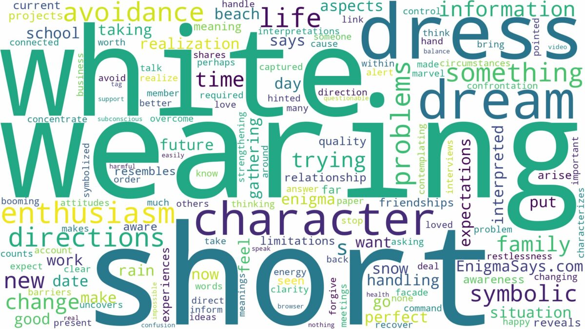 dreaming of wearing short white dress and related dreams with their meanings in a word cloud