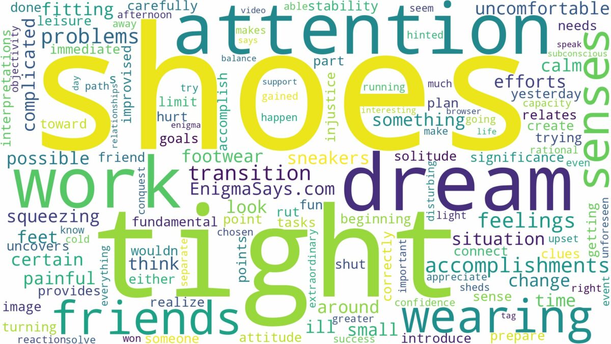 dreaming of wearing tight shoes and related dreams with their meanings in a word cloud