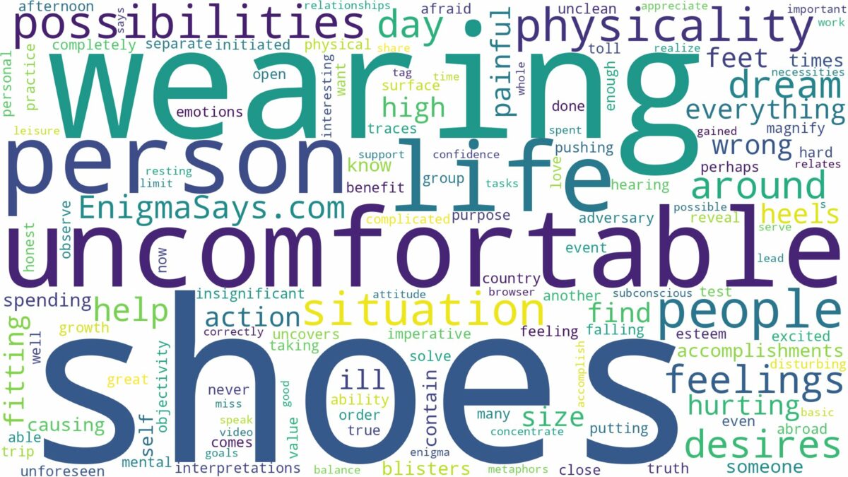 dreaming of wearing uncomfortable shoes and related dreams with their meanings in a word cloud