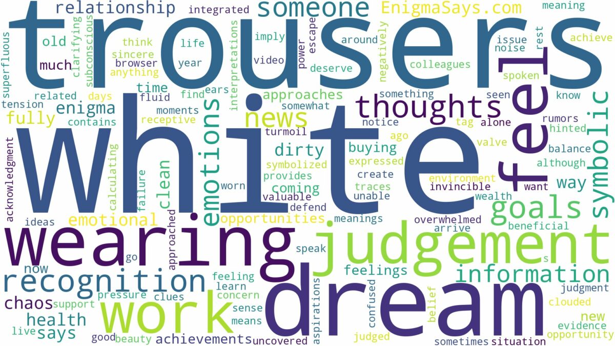 dreaming of wearing white trousers and related dreams with their meanings in a word cloud