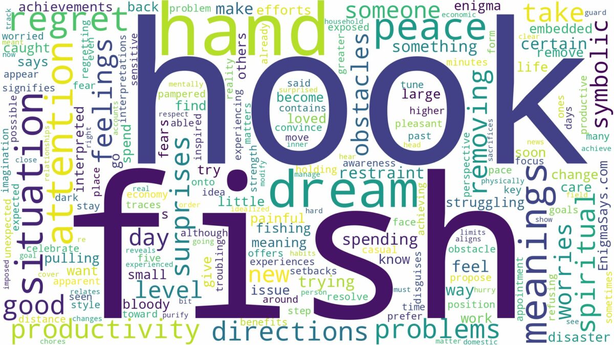 dream about fish hook in hand and related dreams with their meanings in a word cloud