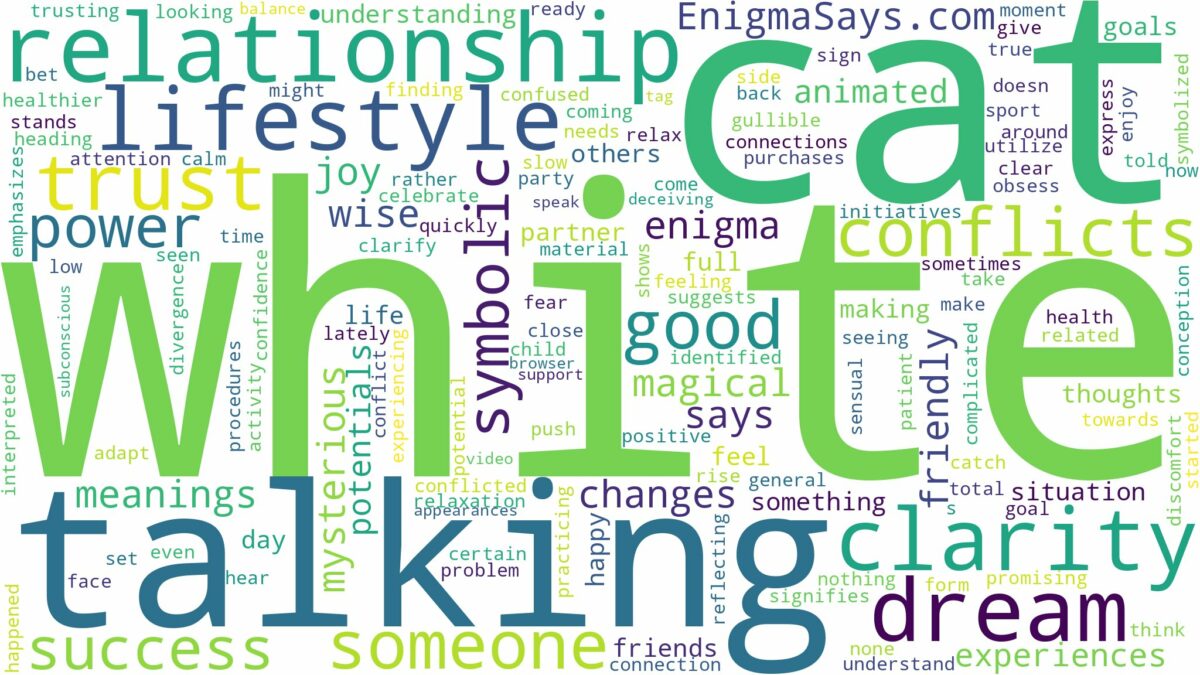 dreaming about white cat talking and related dreams with their meanings in a word cloud