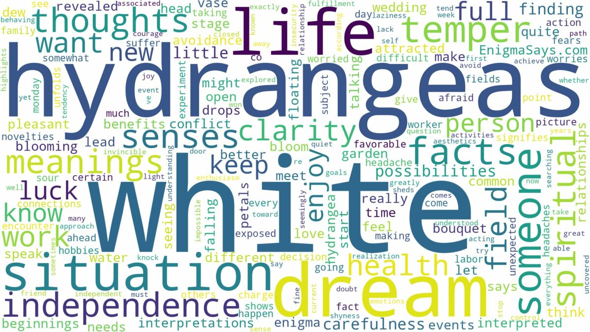 dream about white hydrangeas and related dreams with their meanings in a word cloud