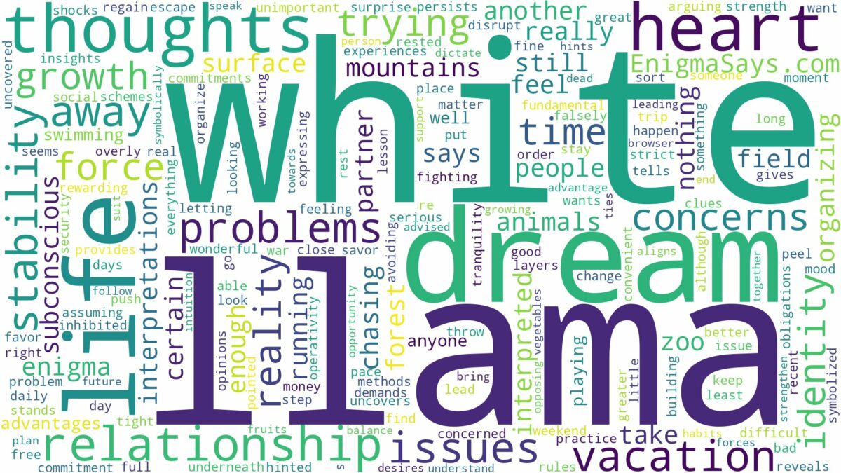 dream about white llama and related dreams with their meanings in a word cloud