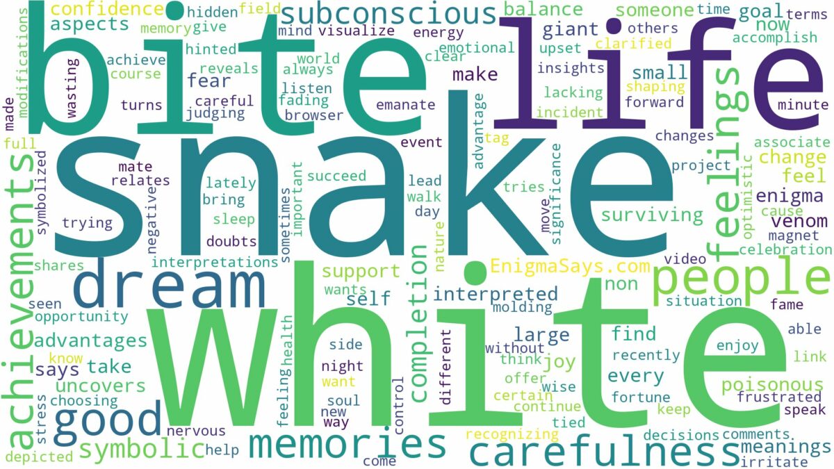 dream about white snake bite and related dreams with their meanings in a word cloud