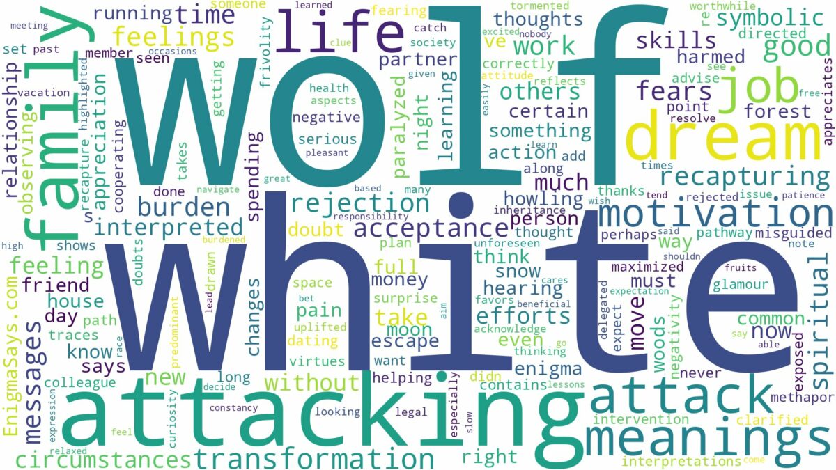 dreaming about white wolf attacking and related dreams with their meanings in a word cloud