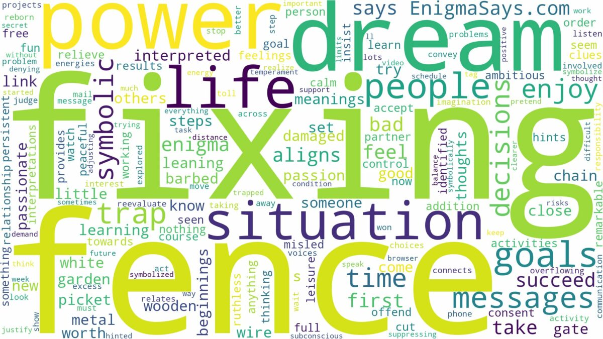 dream of fixing a fence and related dreams with their meanings in a word cloud