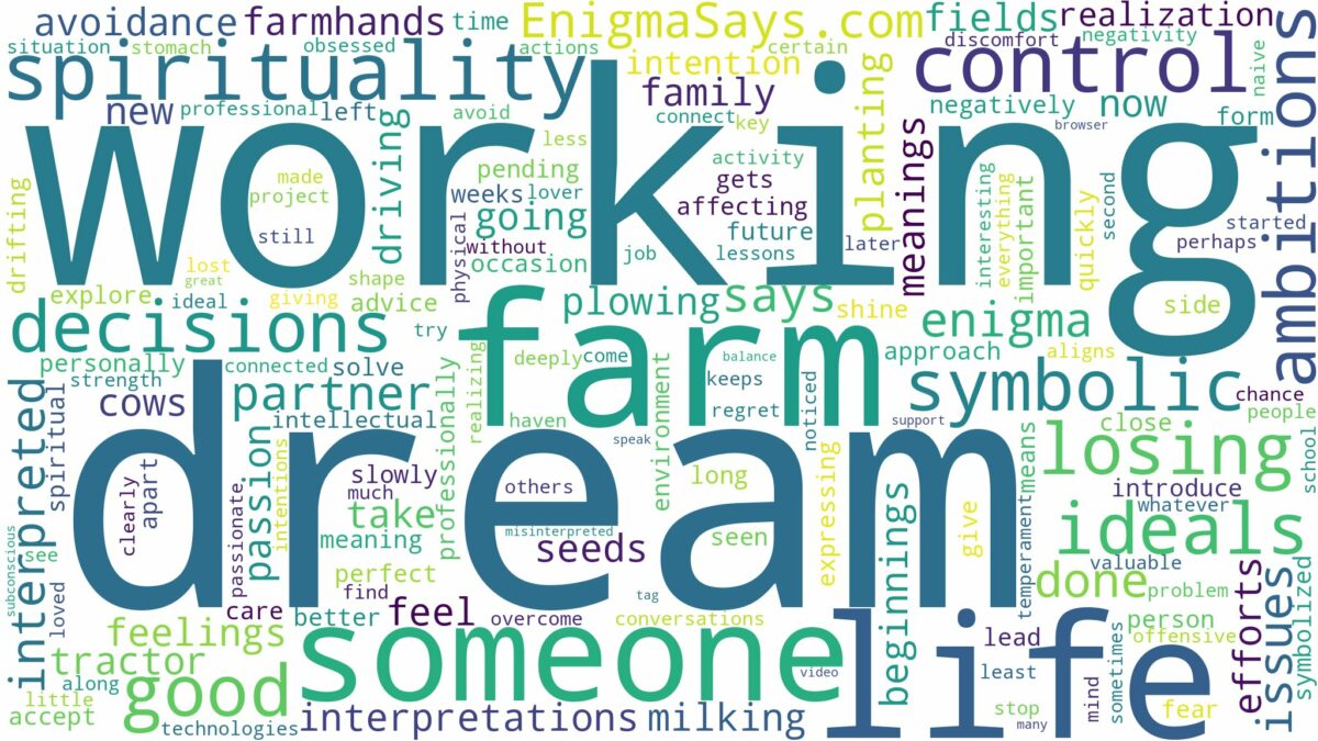 dream of working in a farm and related dreams with their meanings in a word cloud