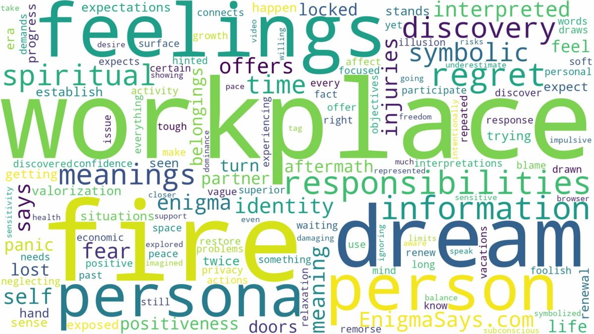 dream about workplace on fire and related dreams with their meanings in a word cloud