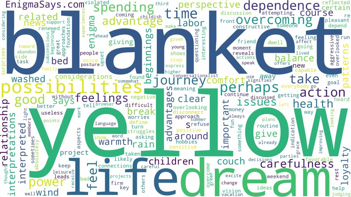 dream about yellow blanket and related dreams with their meanings in a word cloud