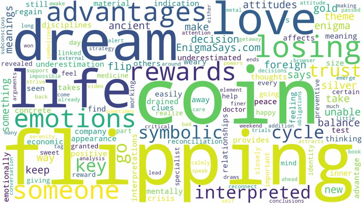 dream of flipping coin and related dreams with their meanings in a word cloud