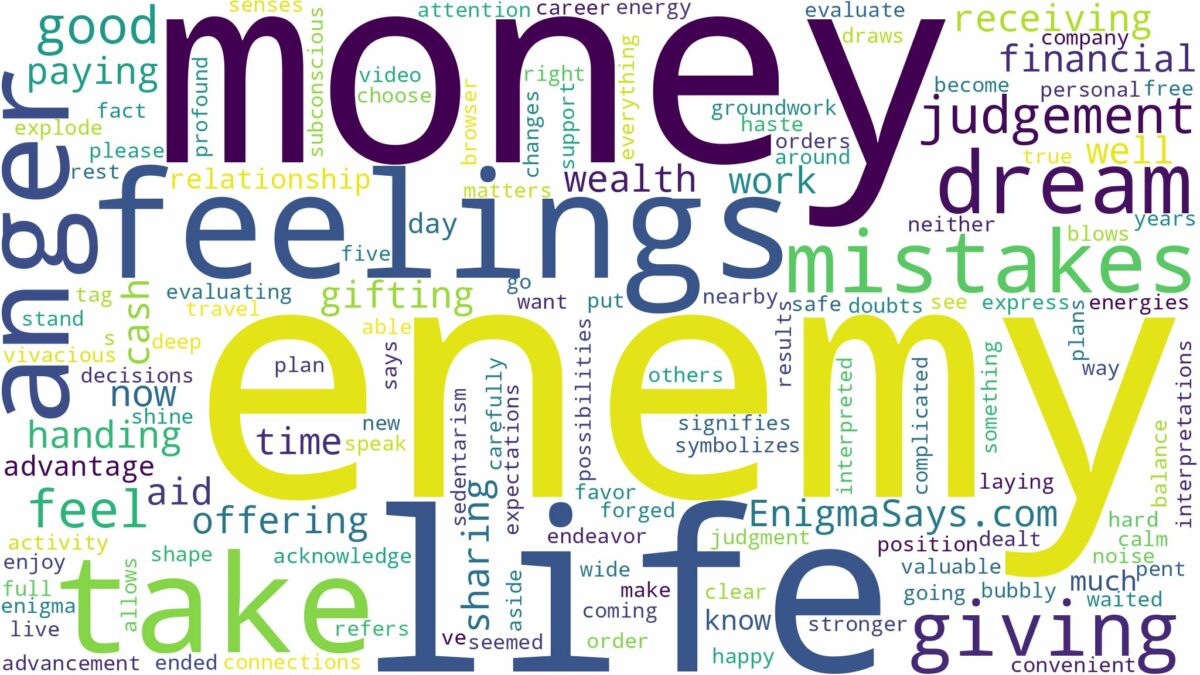 dreaming about your enemy giving you money and related dreams with their meanings in a word cloud