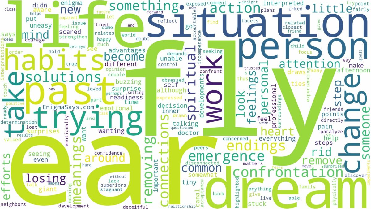 dream about fly in ear and related dreams with their meanings in a word cloud