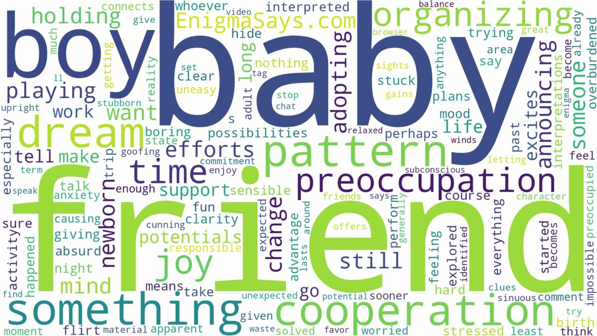 dreaming about a friend having a baby boy and related dreams with their meanings in a word cloud