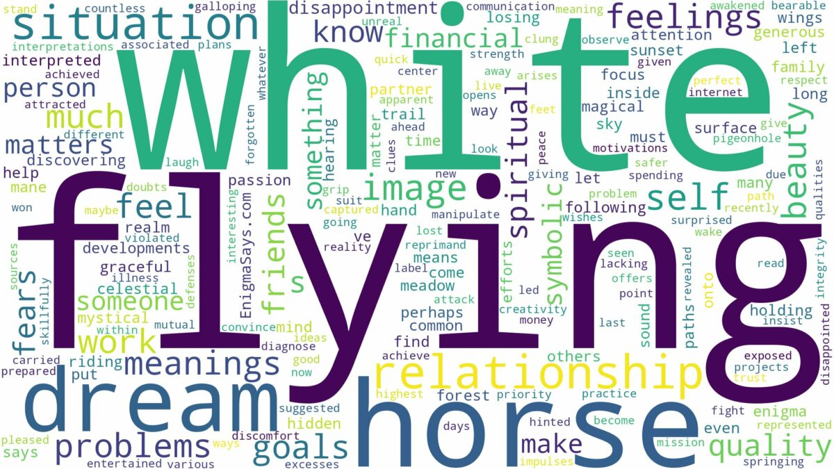 dreaming of flying white horse and related dreams with their meanings in a word cloud