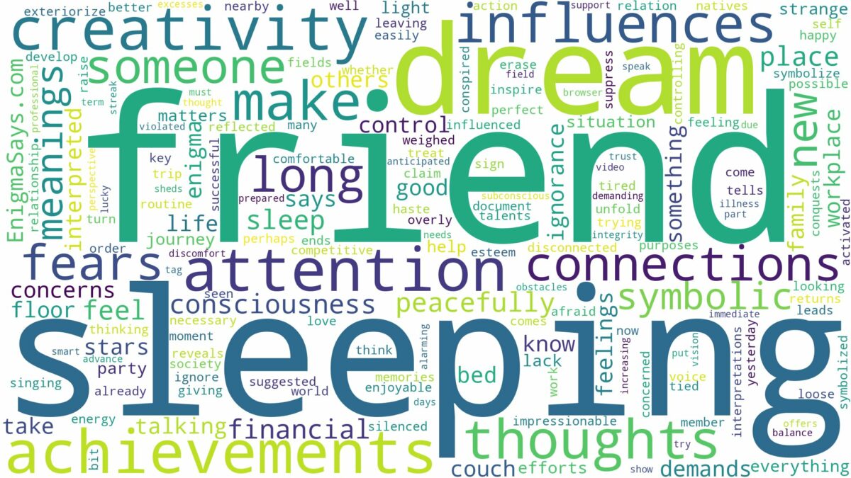 dreaming of a friend sleeping and related dreams with their meanings in a word cloud