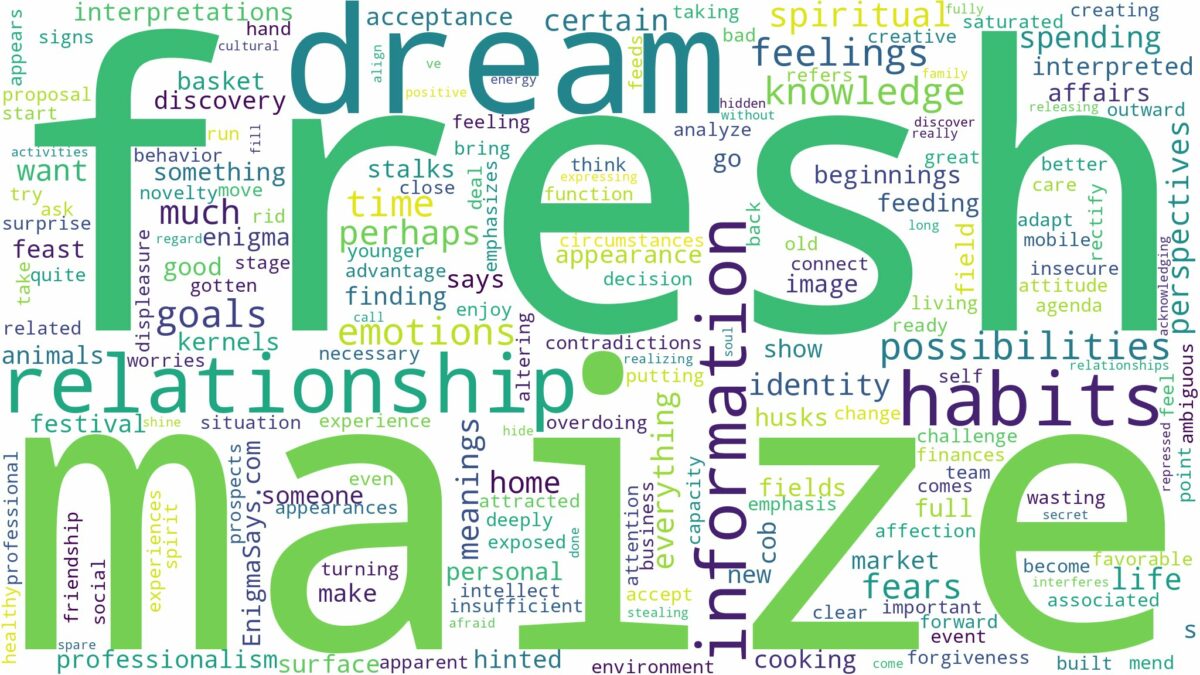 dream about fresh maize and related dreams with their meanings in a word cloud