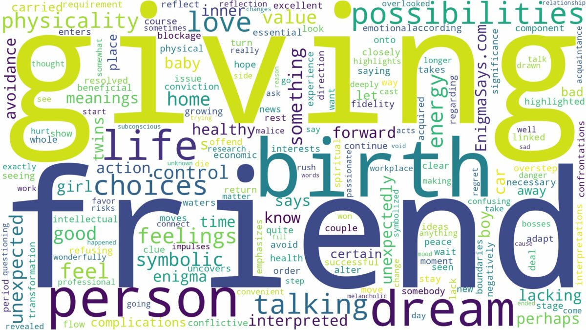 dreaming about friend giving birth and related dreams with their meanings in a word cloud