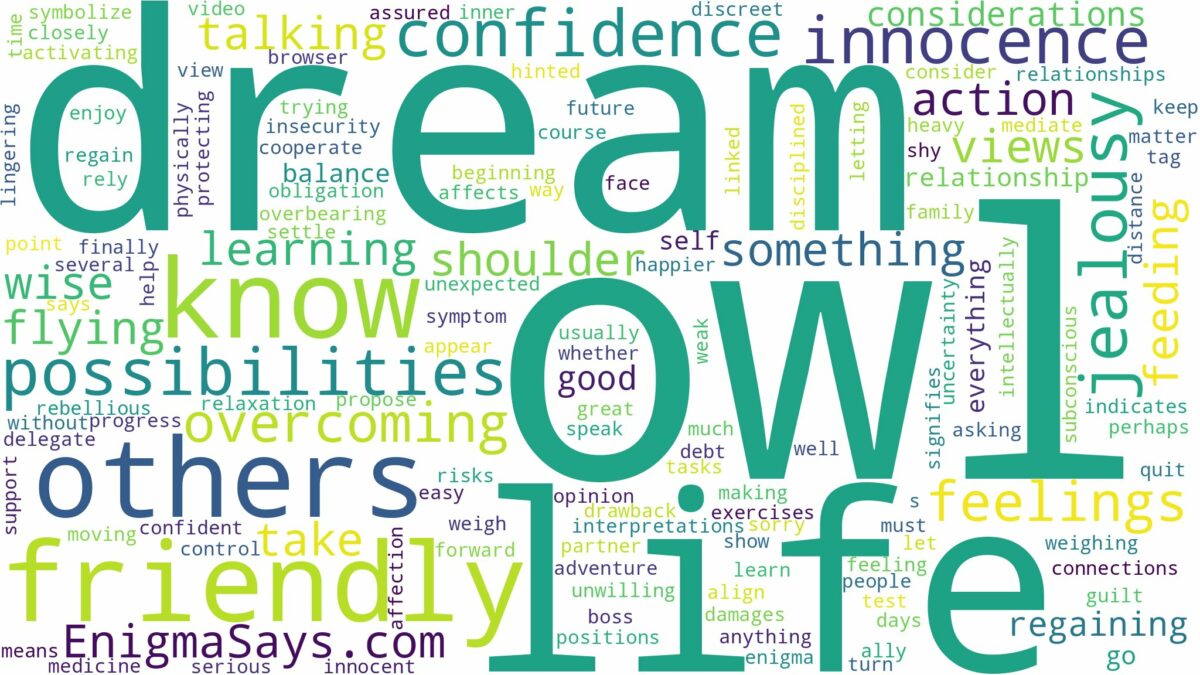 dream about a friendly owl and related dreams with their meanings in a word cloud