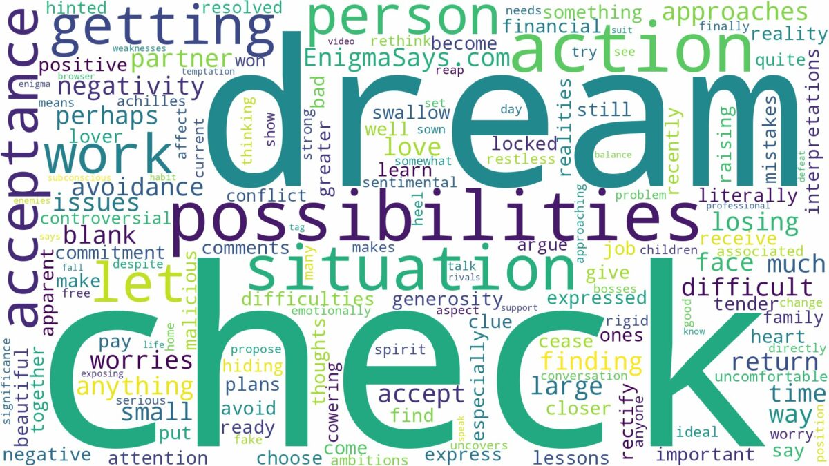 dream of getting a check and related dreams with their meanings in a word cloud