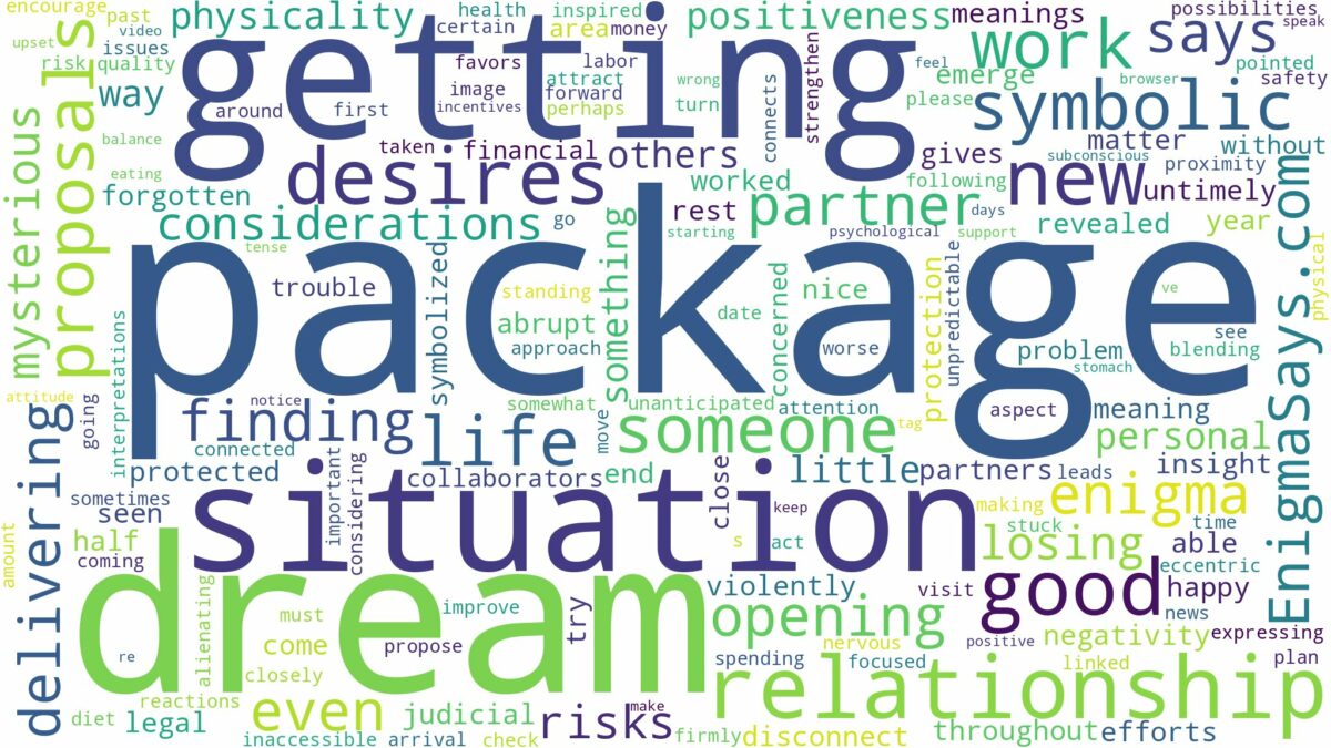 dream of getting a package and related dreams with their meanings in a word cloud