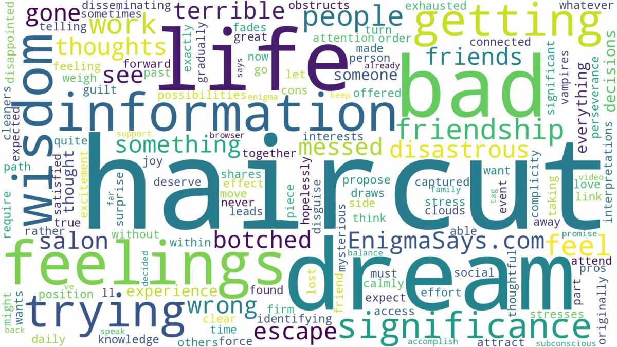 dreaming of getting bad haircut and related dreams with their meanings in a word cloud