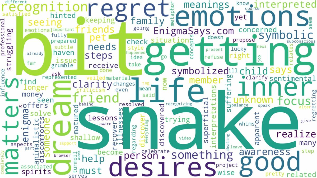 dreaming of getting bit by snake and related dreams with their meanings in a word cloud