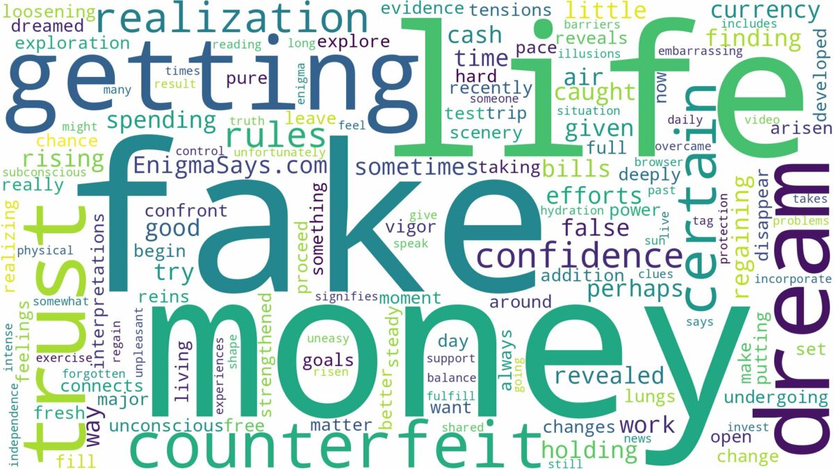 dreaming of getting fake money and related dreams with their meanings in a word cloud