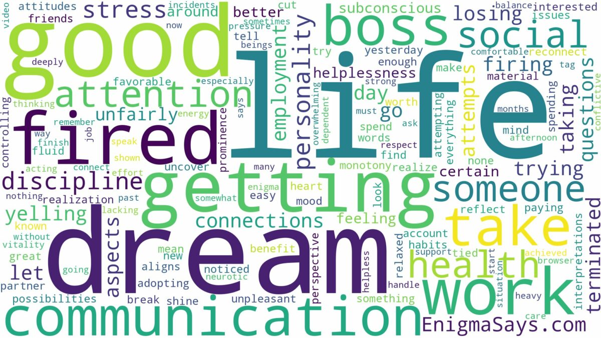 dreaming of getting fired from work and related dreams with their meanings in a word cloud