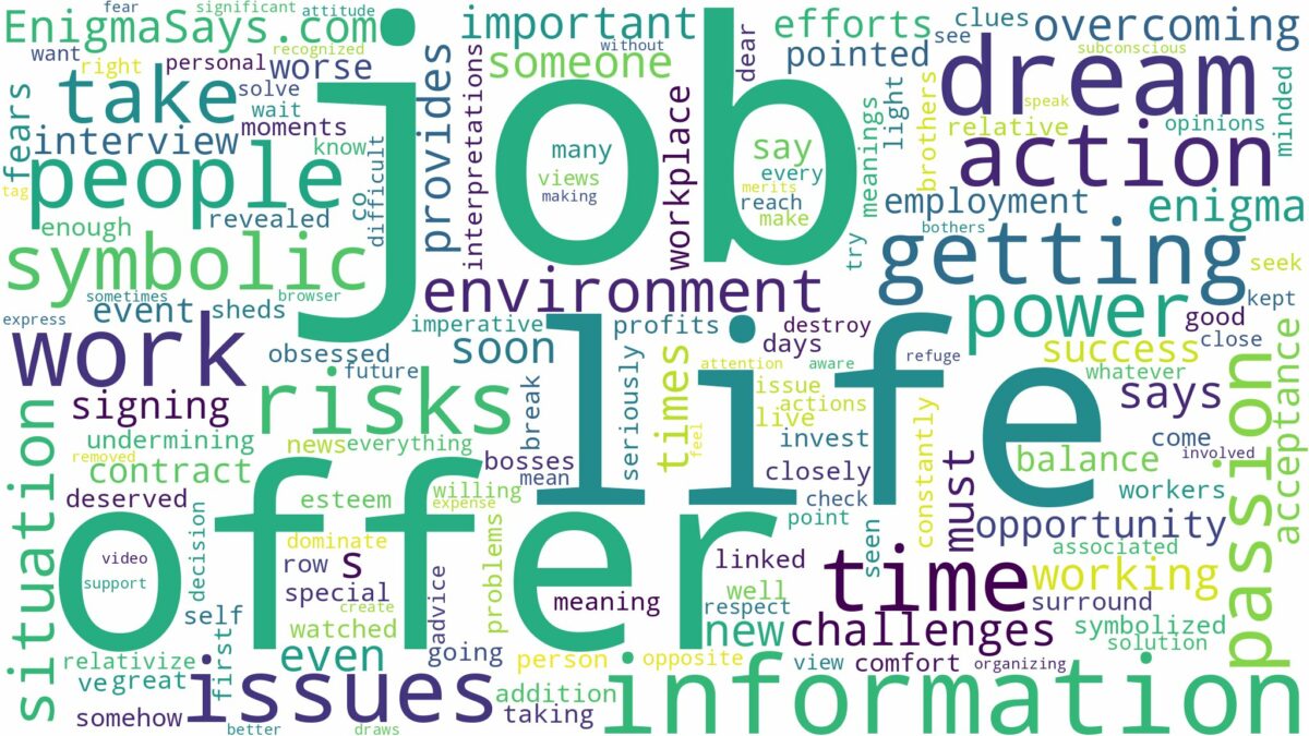 dreaming of getting job offer and related dreams with their meanings in a word cloud