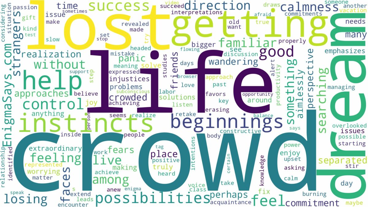 dreaming of getting lost in a crowd and related dreams with their meanings in a word cloud