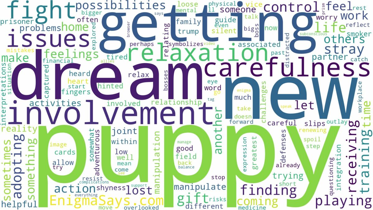 dreaming of getting new puppy and related dreams with their meanings in a word cloud