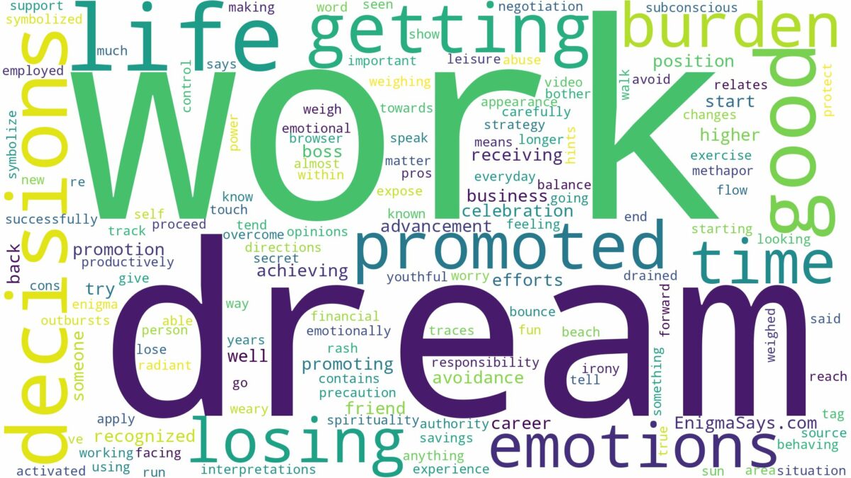 dreaming of getting promoted at work and related dreams with their meanings in a word cloud