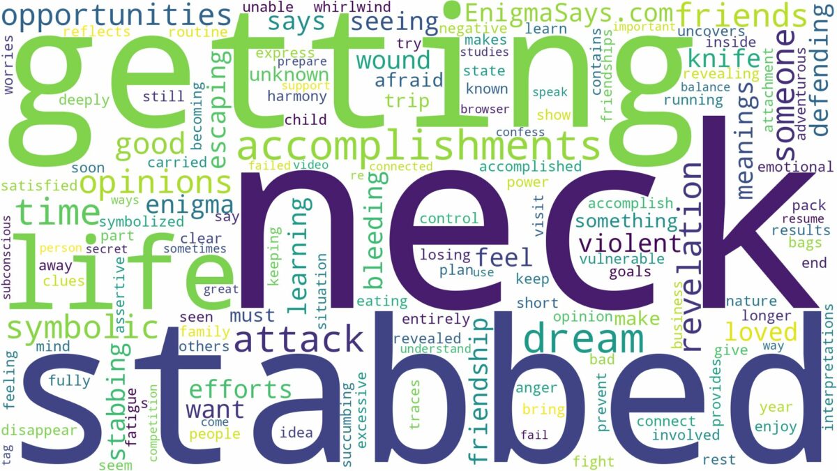 dreaming of getting stabbed in the neck and related dreams with their meanings in a word cloud